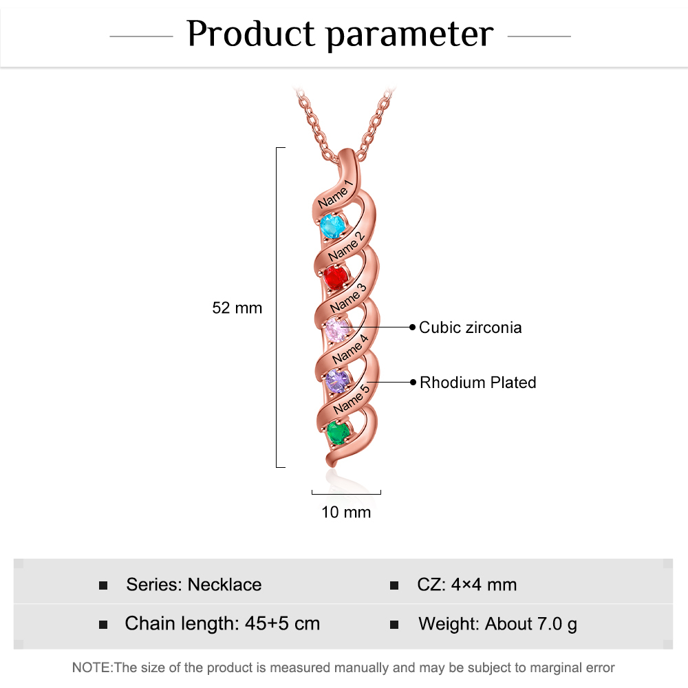 Collar de DNA 2-7 nombres y piedras personalizados-Jessemade ES