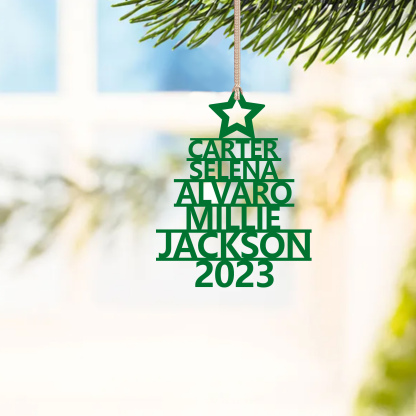 Navidad-Ornamento navideño de madera árbol de nombres con 5 nombres y año personalizados
