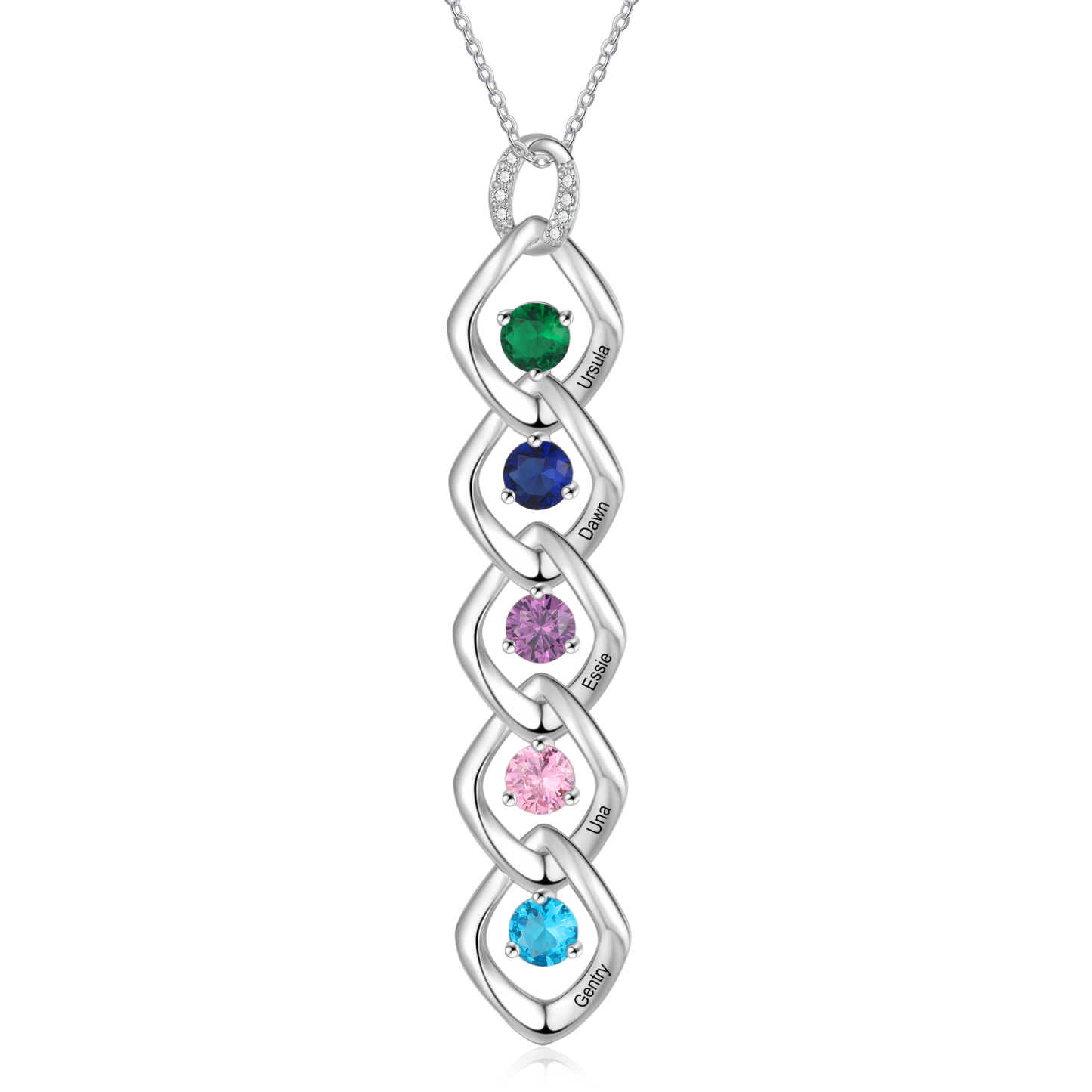 Collar de lazos con 2-5 nombres y piedras de nacimiento personalizados-Jessemade ES
