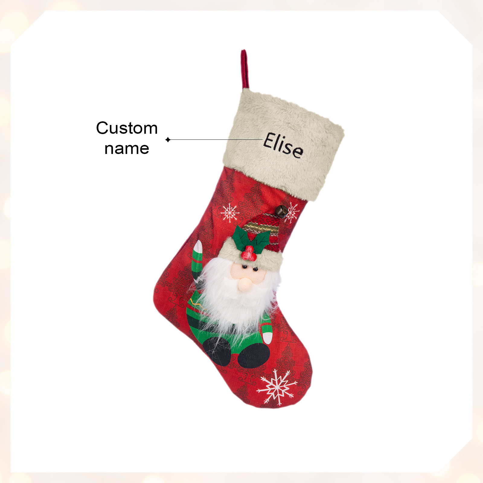 Adornos de medias navideñas con muñeco Bolsa de regalo 1 Nombre personalizado-Jessemade ES