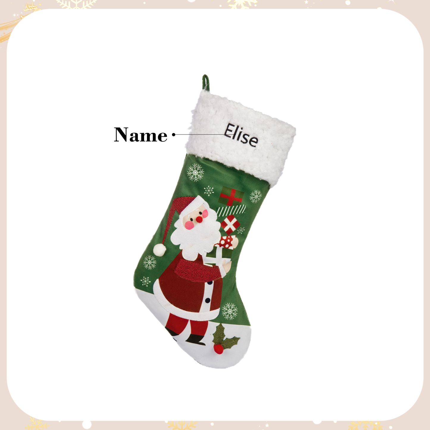Adornos de medias navideñas de muñecos Bolsa de regalo 1 Nombre personalizado-Jessemade ES