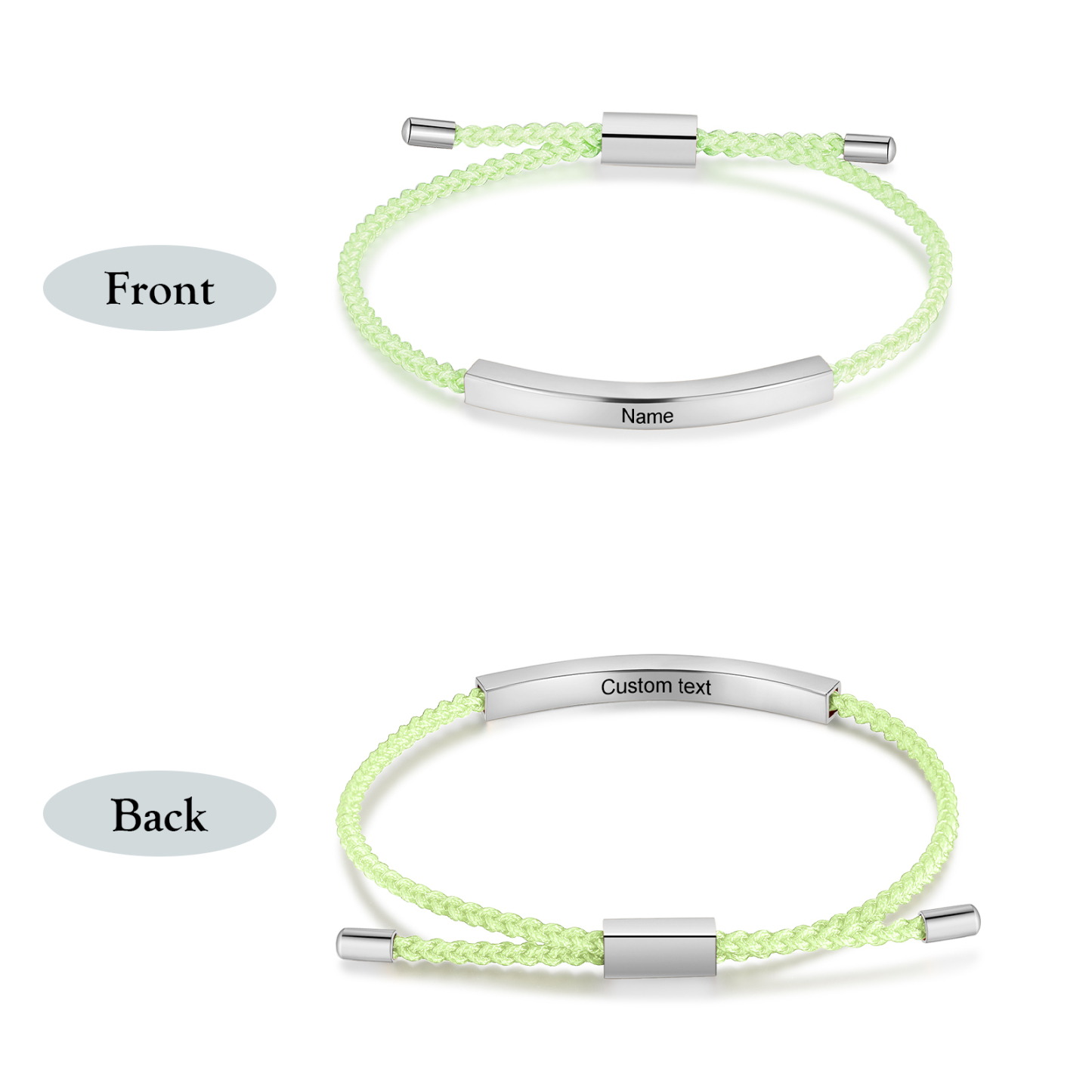 Pulsera de cuerda tejida a mano con nombre y texto personalizados seis colores placa plateada