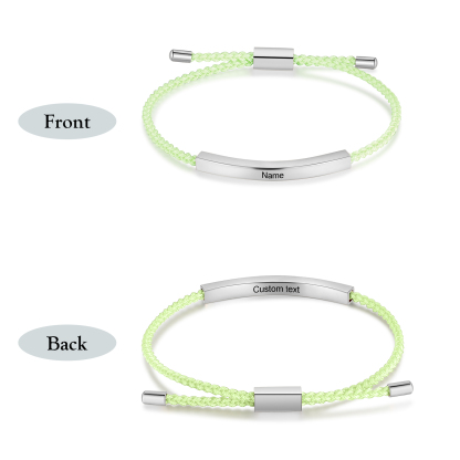 Pulsera de cuerda tejida a mano con nombre y texto personalizados seis colores placa plateada