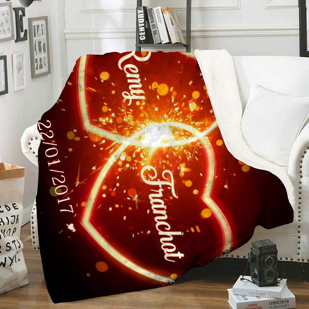 Pareja-Manta de buen calidad de corazón con corazón personalizada con nombres y fecha-Jessemade ES