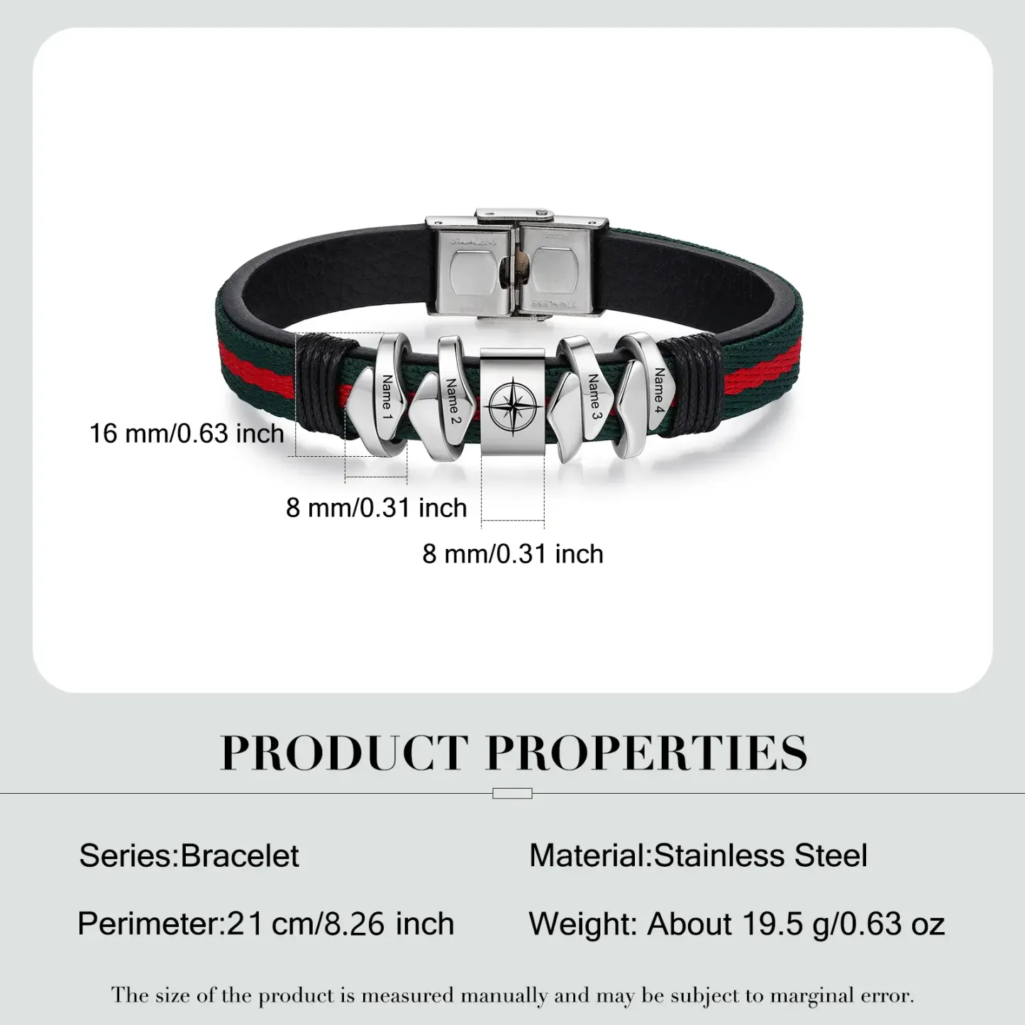 Pulsera 4 Nombres Personalizados de Cuero y Cuerda con Aros-Jessemade ES