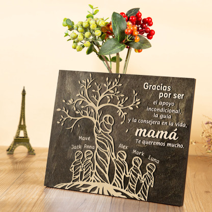 A mi mamá-Lámina mujer de árbol marco de madera personalizado con 6 nombres-Jessemade ES