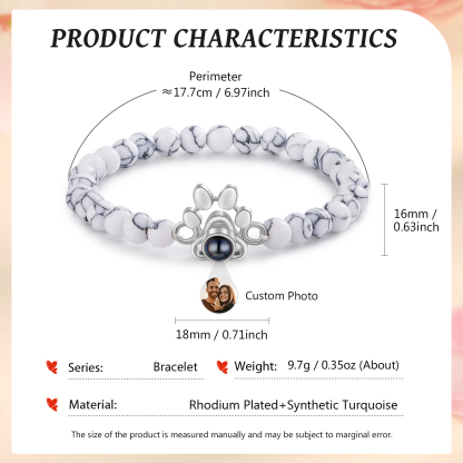 Pulsera de turquesa sintética con proyección de foto en color con dije de pata-Jessemade ES