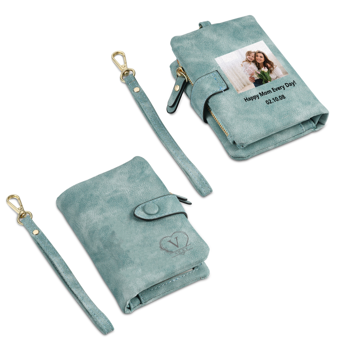 Cartera, billetera con 1 nombre, 1 letra, 1 texto y 1 foto personalizados monedero clásico para mujer-Jessemade ES