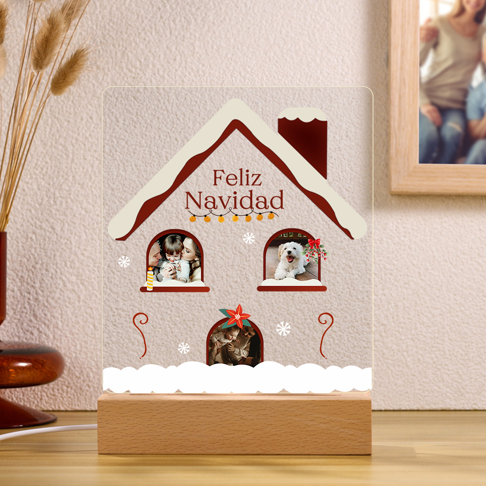 Navidad-Lámpara Luz de Noche LED Feliz Navidad con 3 Fotos Personalizadas-Jessemade ES