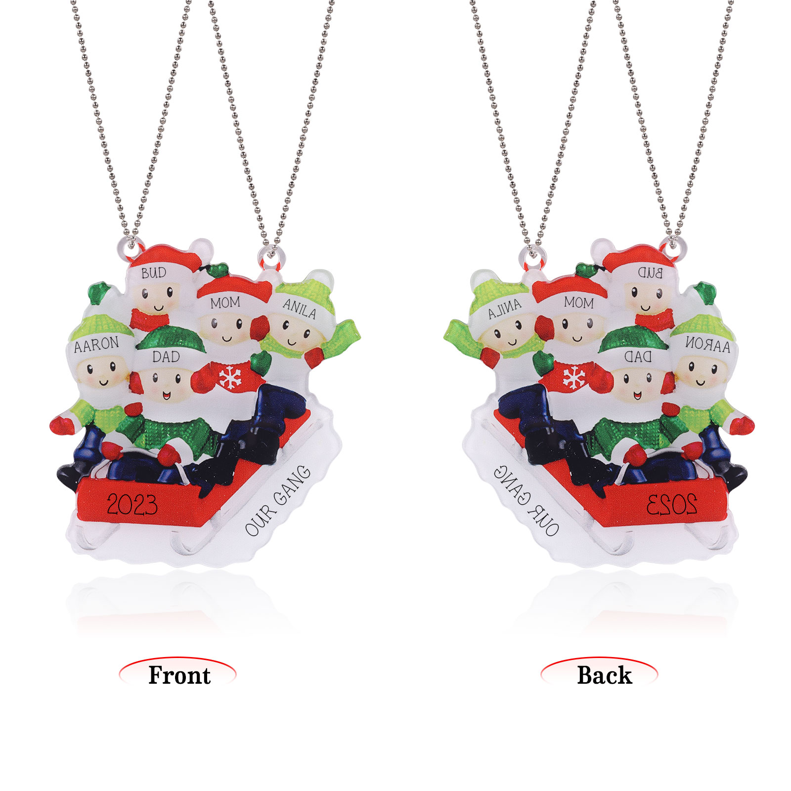 Navidad-Ornamentos Navideños de Acrílico Carro de Esquí 5 Nombres con Texto y Año Personalizados