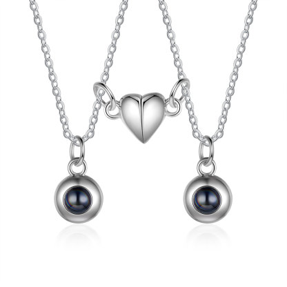 Collar para pareja con colgante de proyección de foto en color con dije de corazón magnético-Jessemade ES