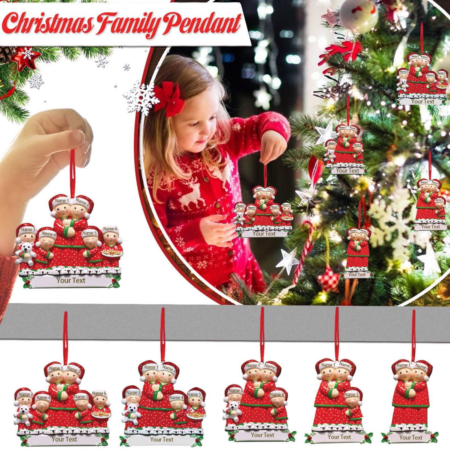 Navidad-Muñecos Ornamentos Navideños 3 Nombres con Texto Personalizados Adorno de Madera