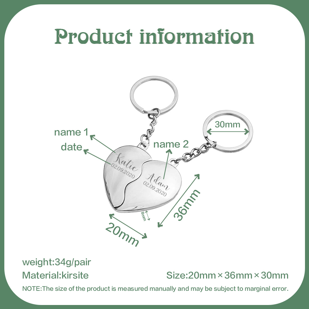 Llavero de corazón para pareja "Juntos un corazón completo" 2 nombres personalizados con fecha-Jessemade ES