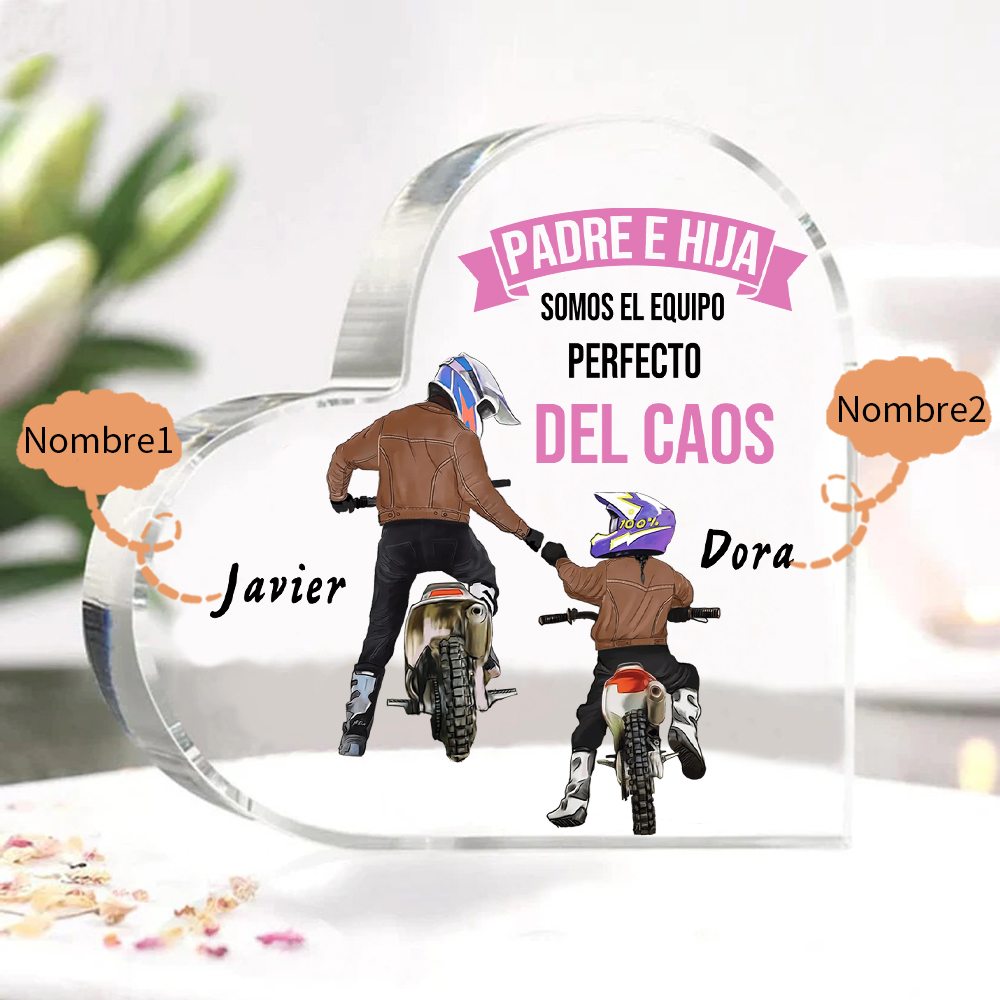 Placa de acrílico en forma de corazón papá e hija con 2 nombres personalizados-Jessemade ES