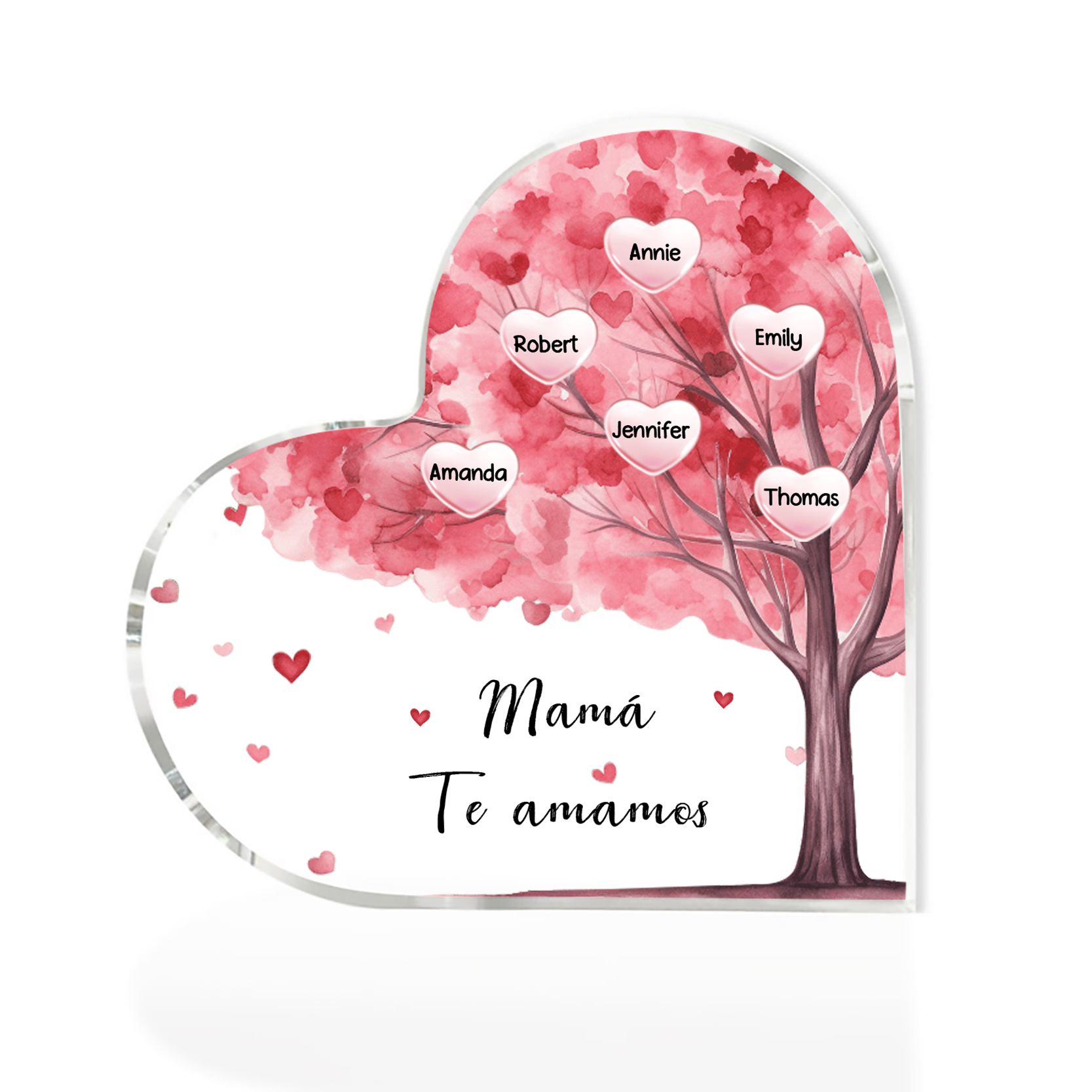 A mi mamá/abuela-Placa de acrílico "Árbol" en forma de corazón 6 nombres y 1 texto personalizados-Jessemade ES