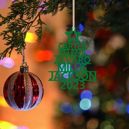 Navidad-Ornamento navideño de madera árbol de nombres con 5 nombres y año personalizados