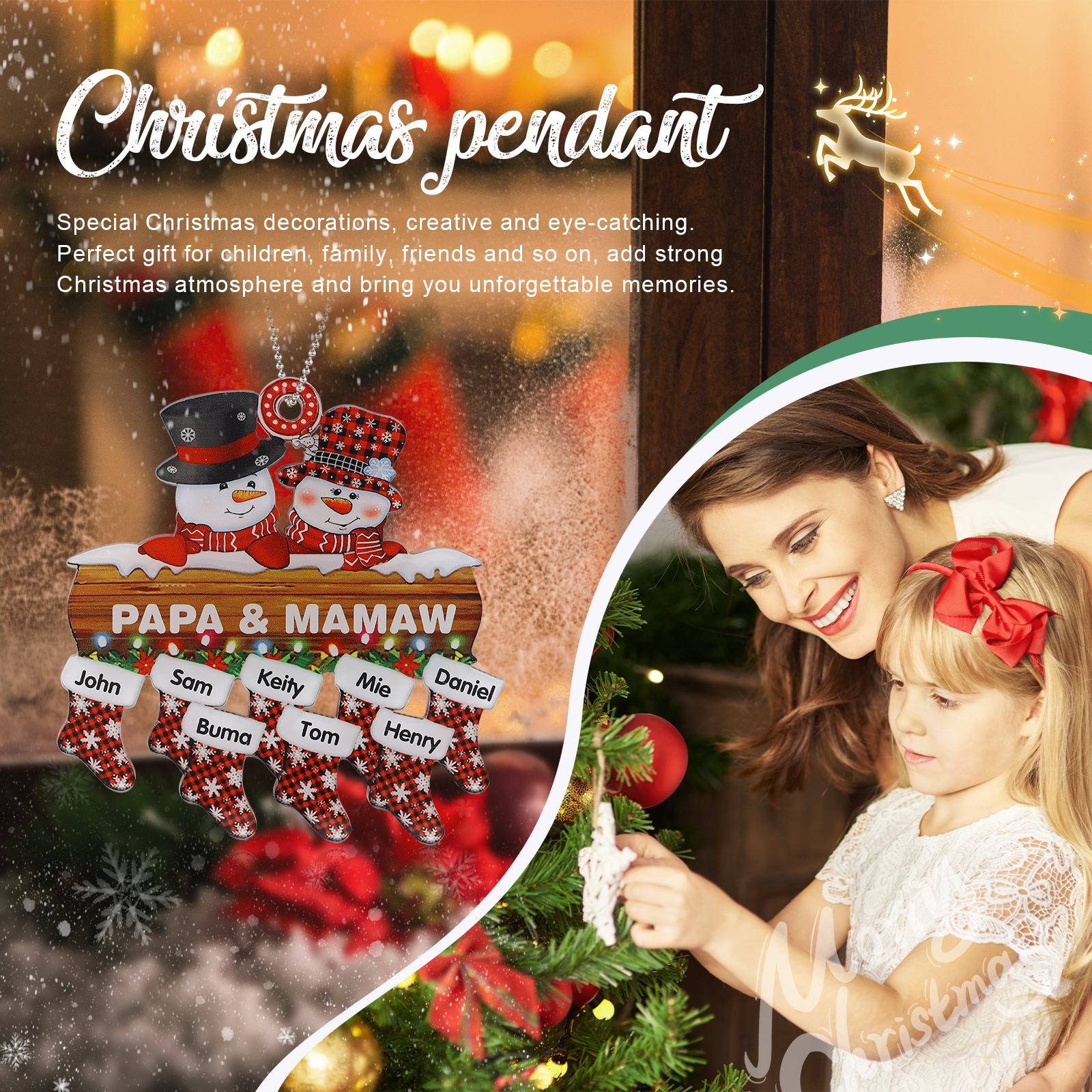 Navidad-Ornamentos Navideños de Acrílico Muñecos de Nieve 8 Nombres con Texto Personalizados