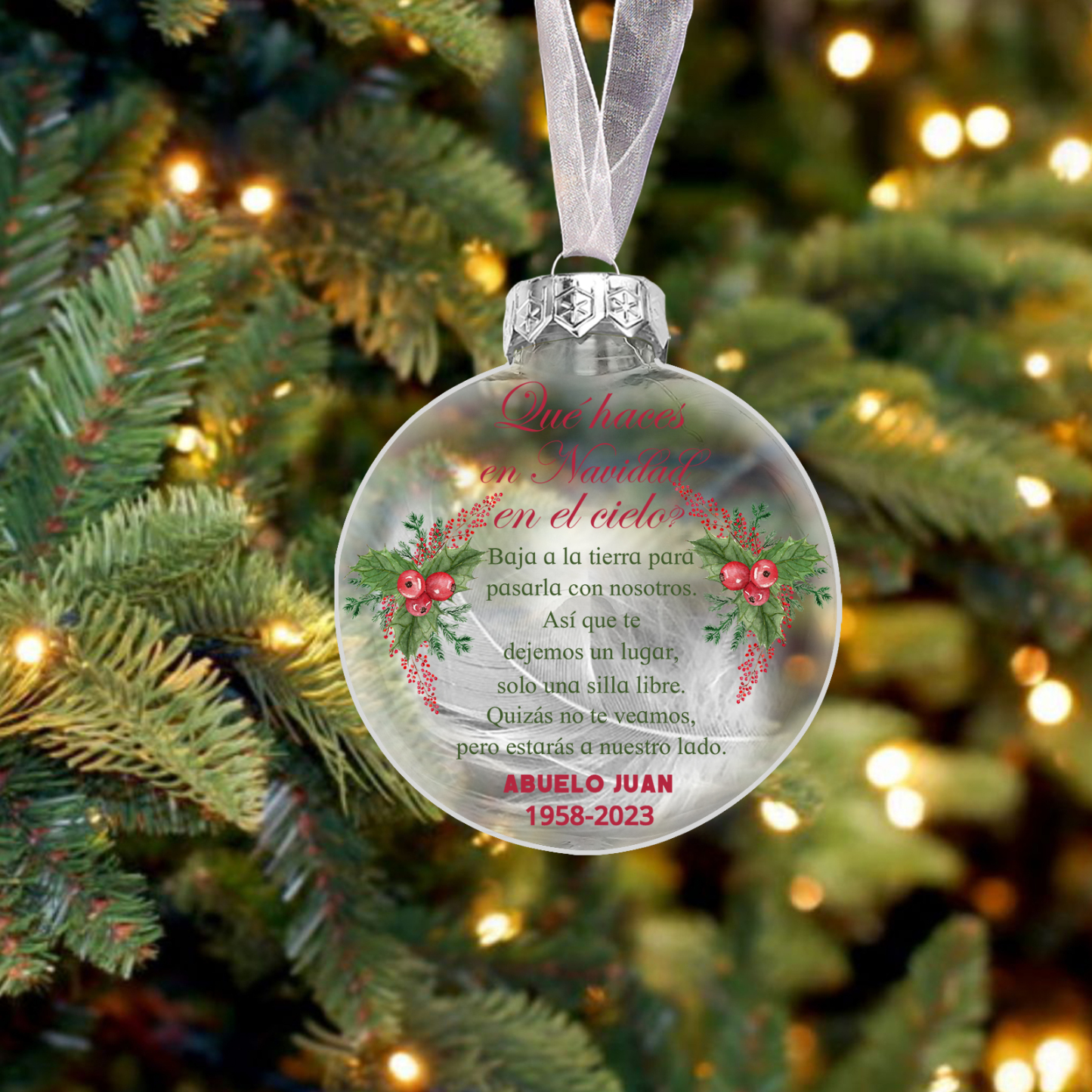 Bola navideña conmemorativa Adorno de Navidad 2 textos personalizados con pluma -Jessemade ES