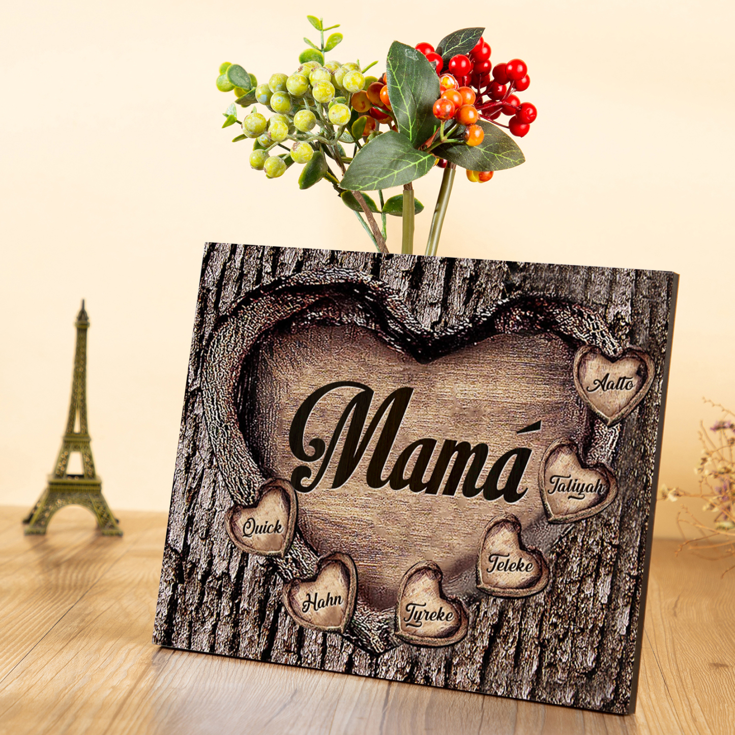 A mi mamá-Lámina marco de madera para mamá personalizado con 6 nombres-Jessemade ES