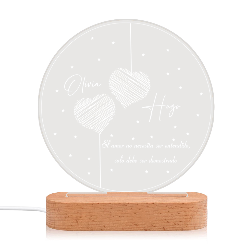 Valentín-Lámpara Ilusión 3D Luz de Noche LED Dos Corazones Acercándose con 2 Nombres Personalizados-Jessemade ES