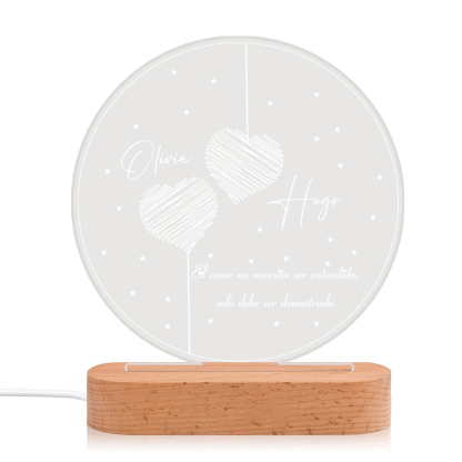 Valentín-Lámpara Ilusión 3D Luz de Noche LED Dos Corazones Acercándose con 2 Nombres Personalizados-Jessemade ES