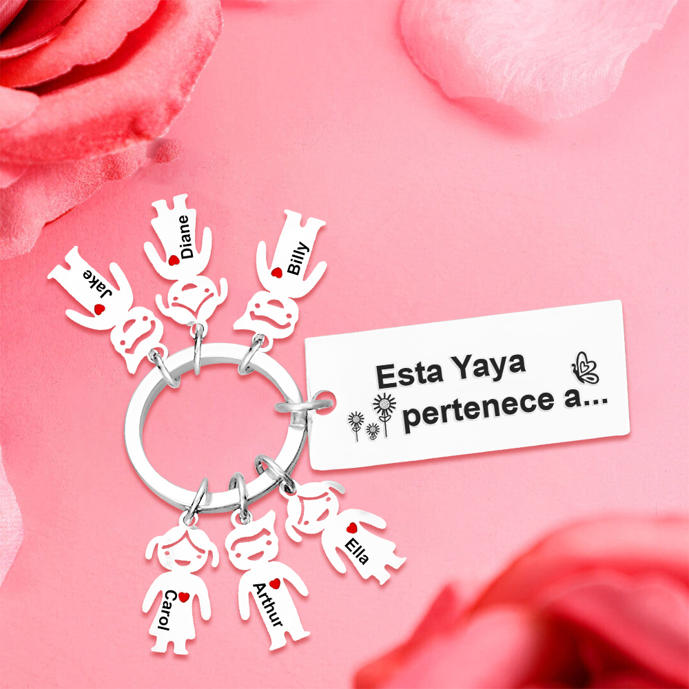 A mi abuela - Llavero "Esta Yaya pertenece a..." con 1-6 nombres personalizados en "niños"-Jessemade ES