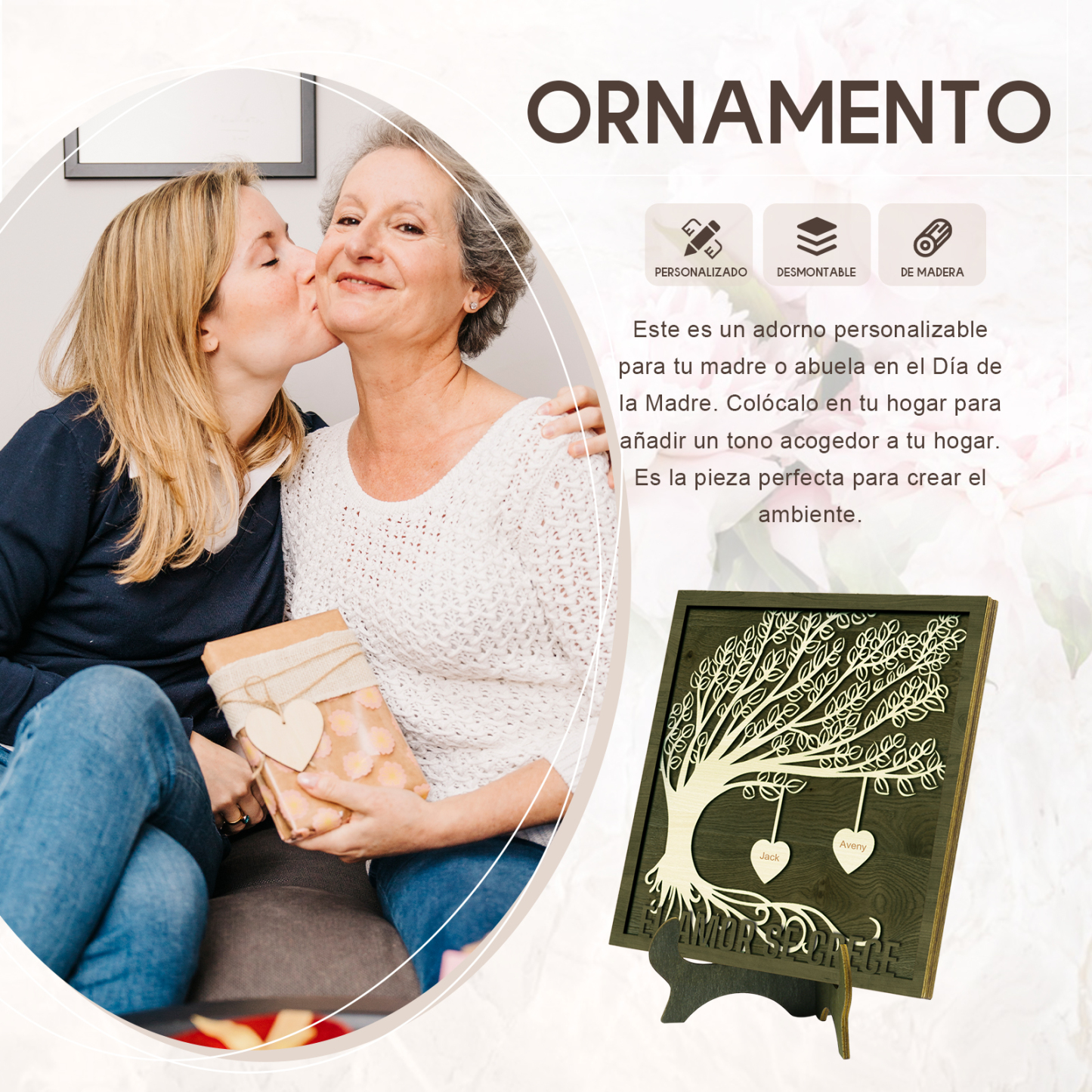 A mi mamá/abuela-Adorno 2-8 nombres personalizados decoración de madera árbol de la vida-Jessemade ES