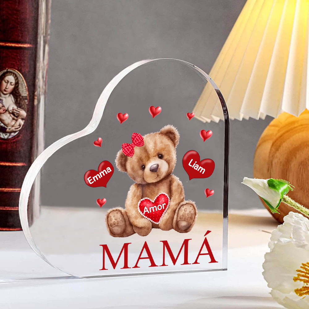 A mi mamá/abuela-Placa de acrílico "Nosotros" en forma de corazón 2 nombres y 1 texto personalizados-Jessemade ES