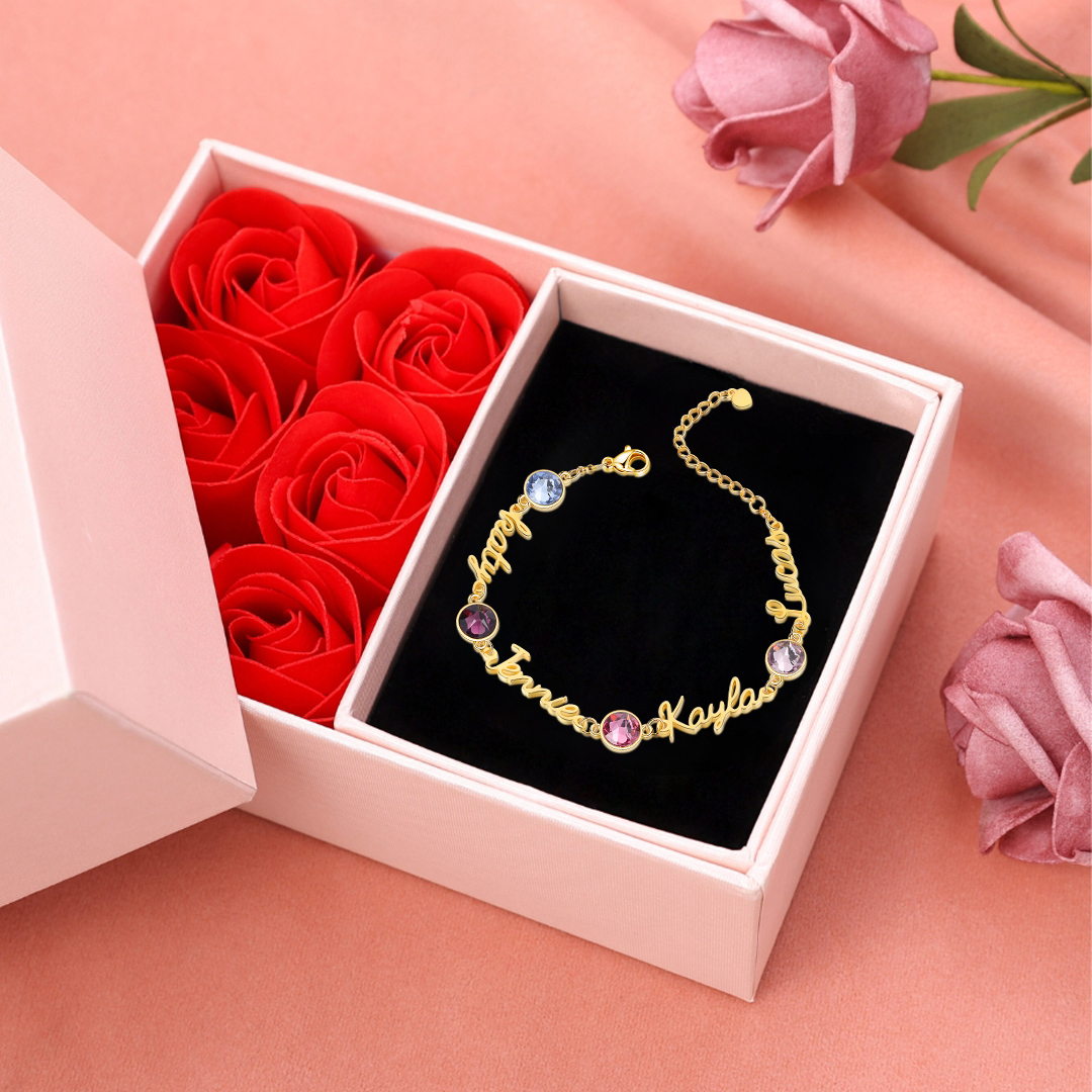Pulsera personalizada de 1-5 nombres con 1-5 piedras de nacimiento-Jessemade ES