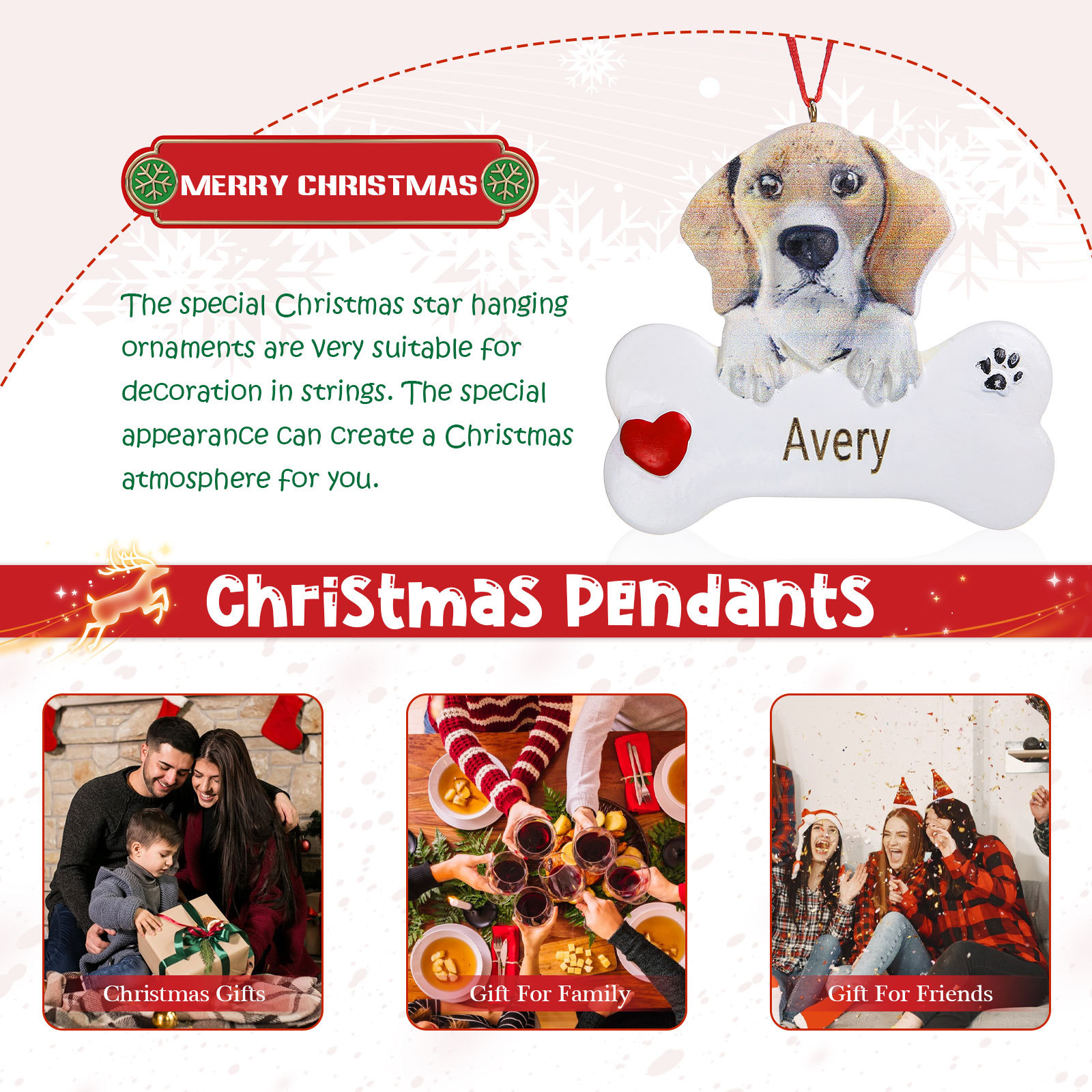 Navidad-Ornamento navideño de resina mascota perro Beagle 1 nombre personalizado adorno del árbol