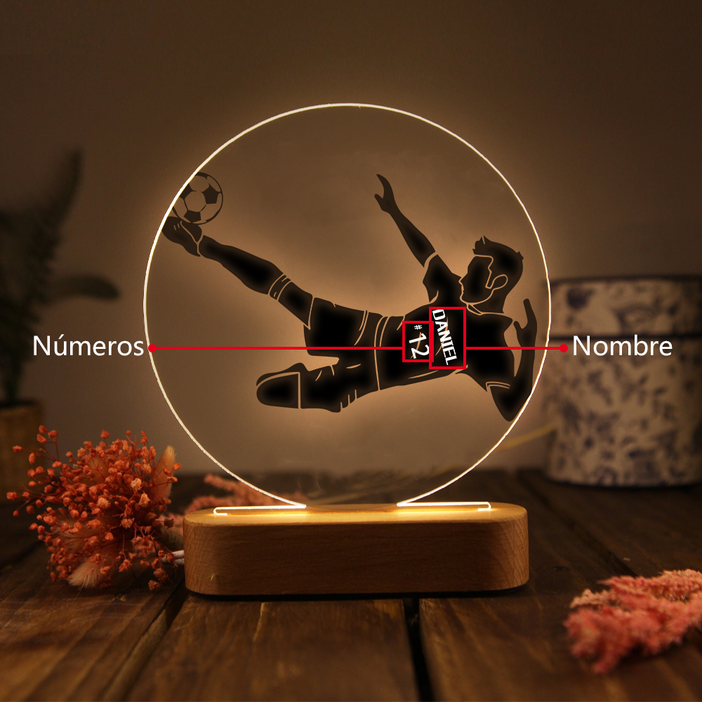 Lámpara Ilusión 3D Luz de Noche LED Fútbol con Nombre y Número Personalizados-Jessemade ES
