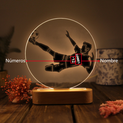 Lámpara Ilusión 3D Luz de Noche LED Fútbol con Nombre y Número Personalizados-Jessemade ES
