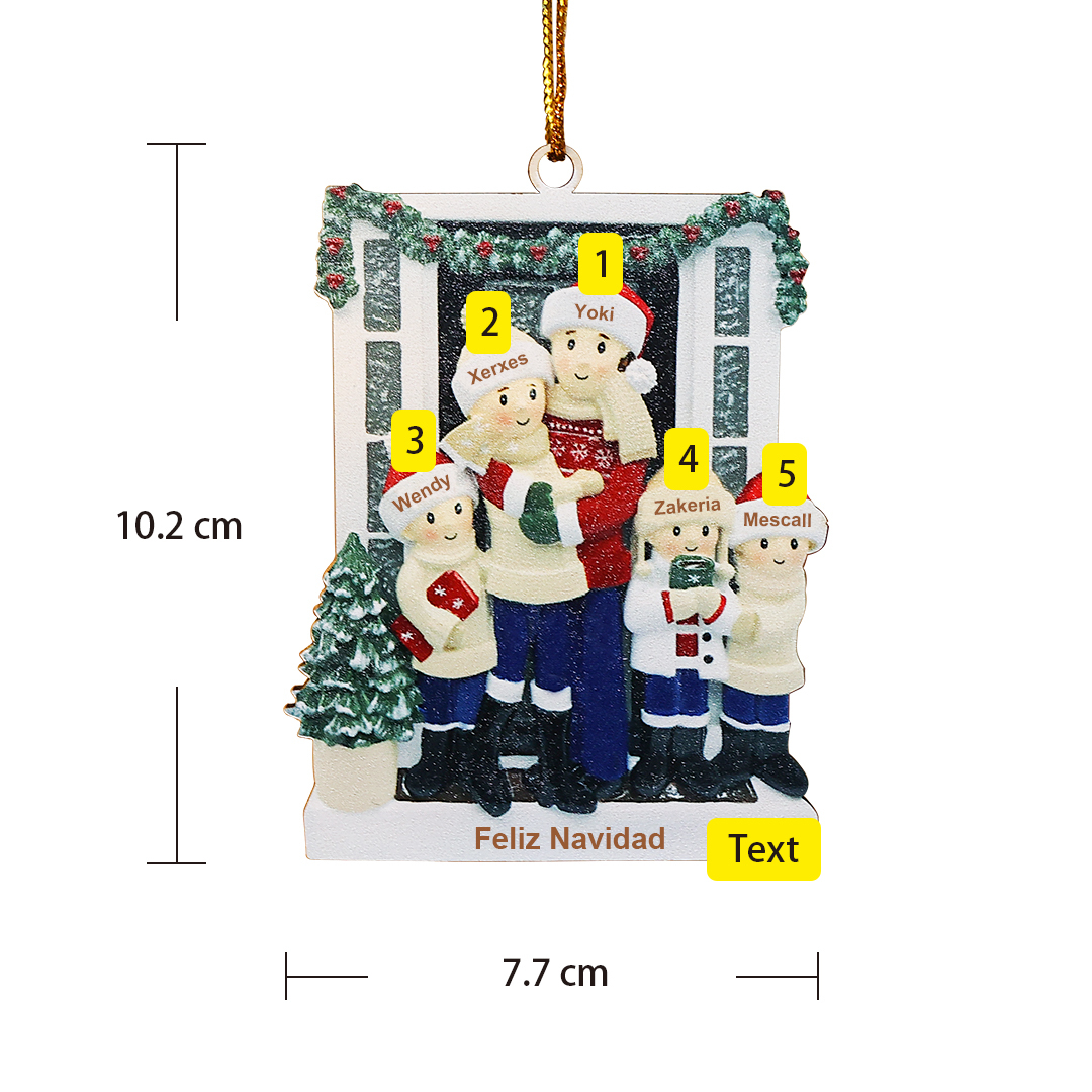 Navidad-Ornamentos Navideños de Madera Familia de 2-5 nombres Personalizados con Texto