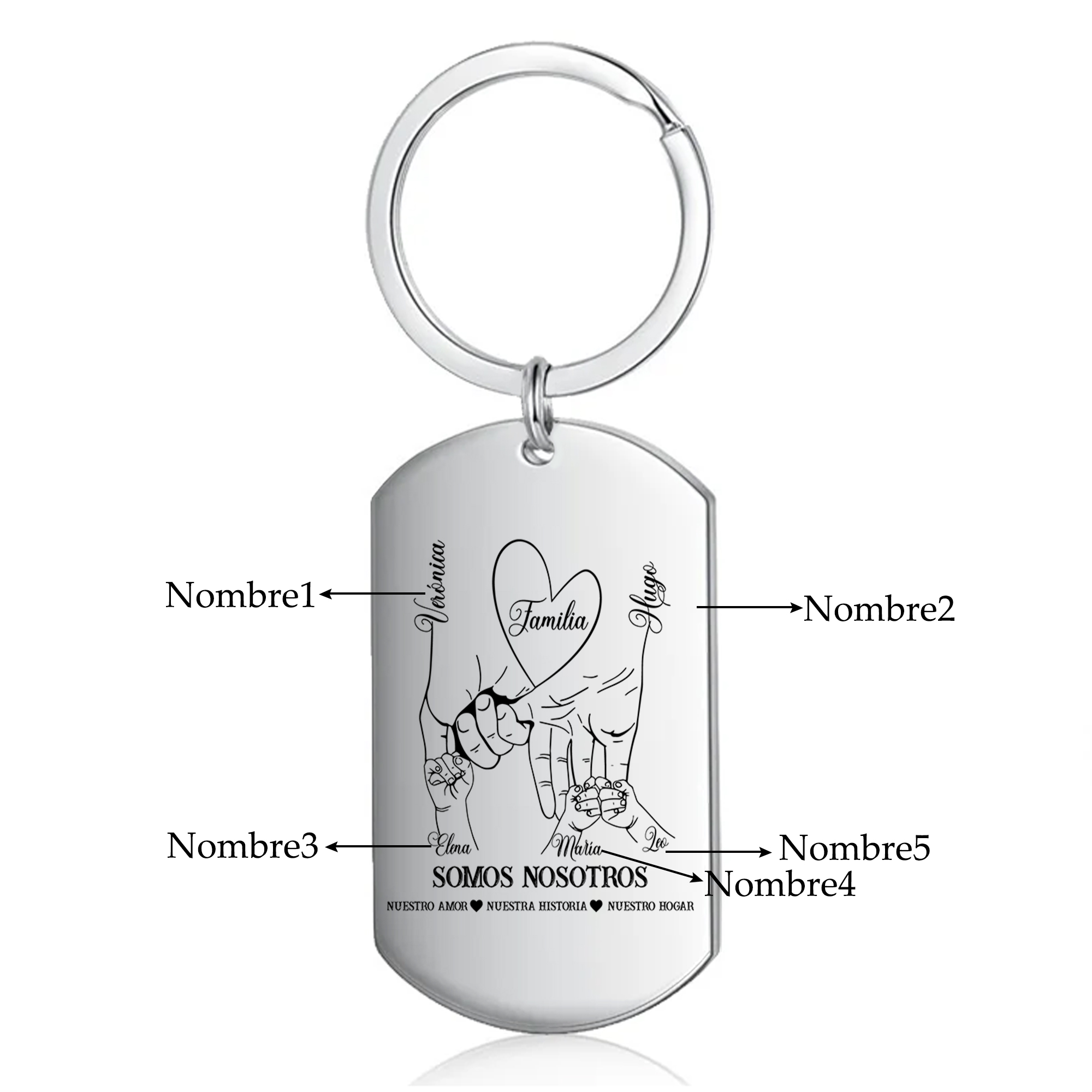 A familia-Llavero 2-6 Nombres Personalizados MANOS COGIDAS-Jessemade ES