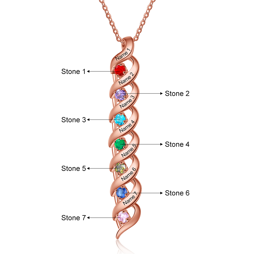Collar de DNA 2-7 nombres y piedras personalizados-Jessemade ES