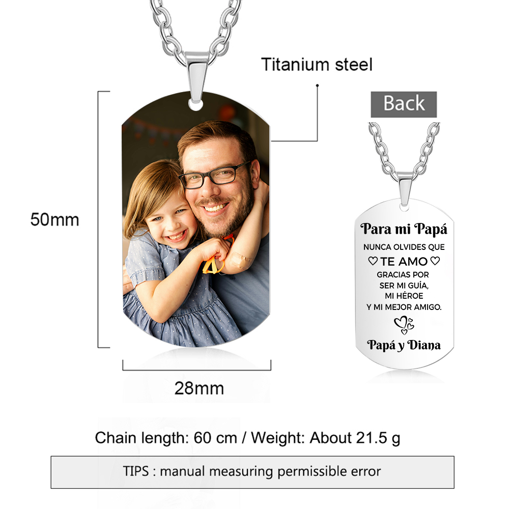 A MI PAPÁ-Collar de placa personalizada con texto y foto-Jessemade ES