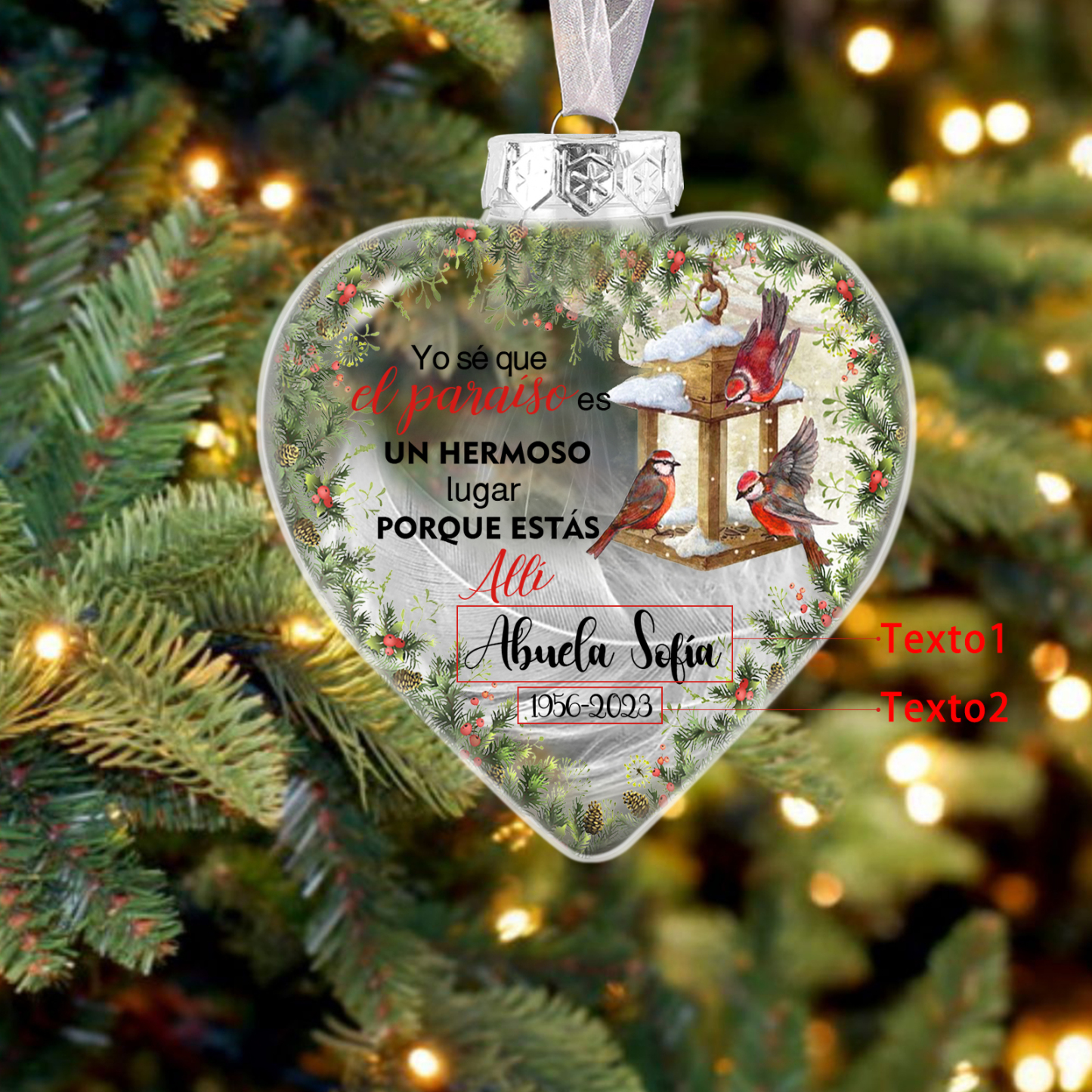 Bola navideña conmemorativa Adorno de Navidad 2 textos personalizados con pluma -Jessemade ES