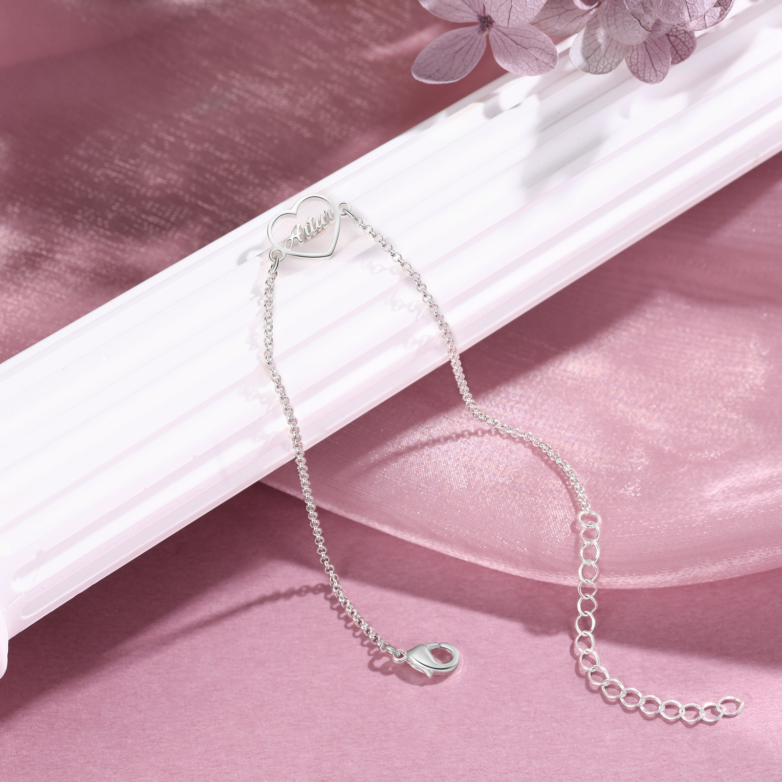 Pulsera 1-4 nombres personalizados con dije de corazón-Jessemade ES