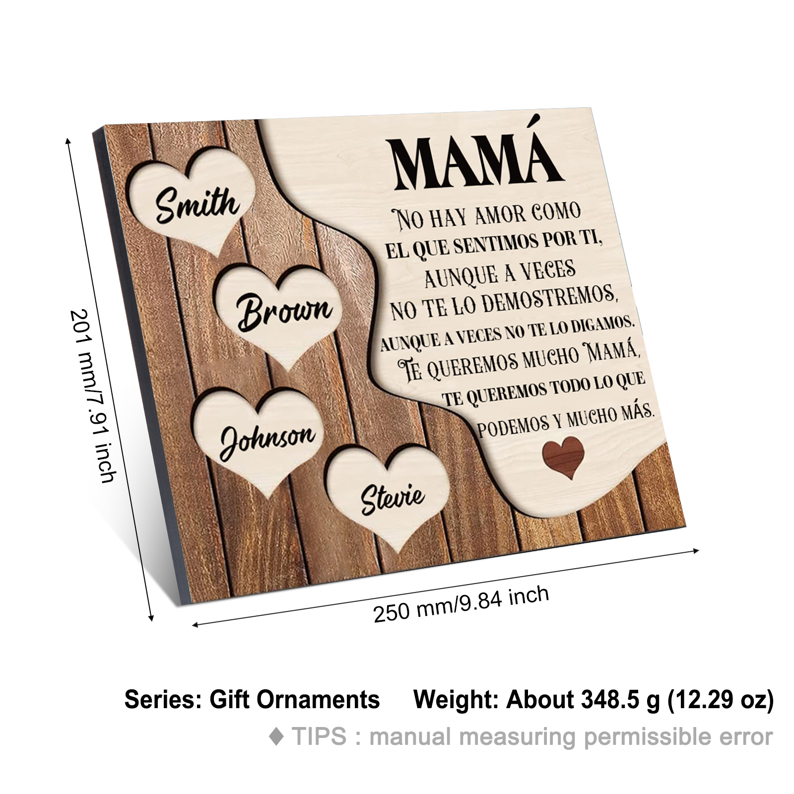A mi mamá - Lámina 2-8 nombres personalizados marco de madera cara y corazones-Jessemade ES