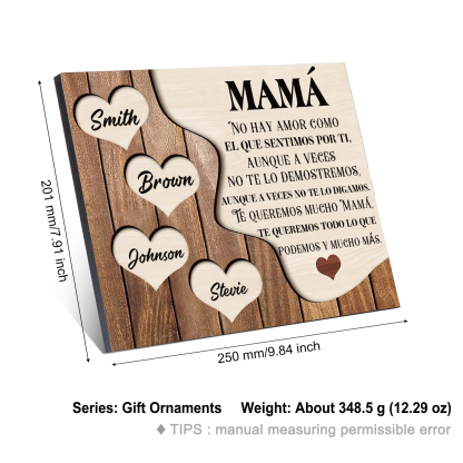 A mi mamá - Lámina 2-8 nombres personalizados marco de madera cara y corazones-Jessemade ES