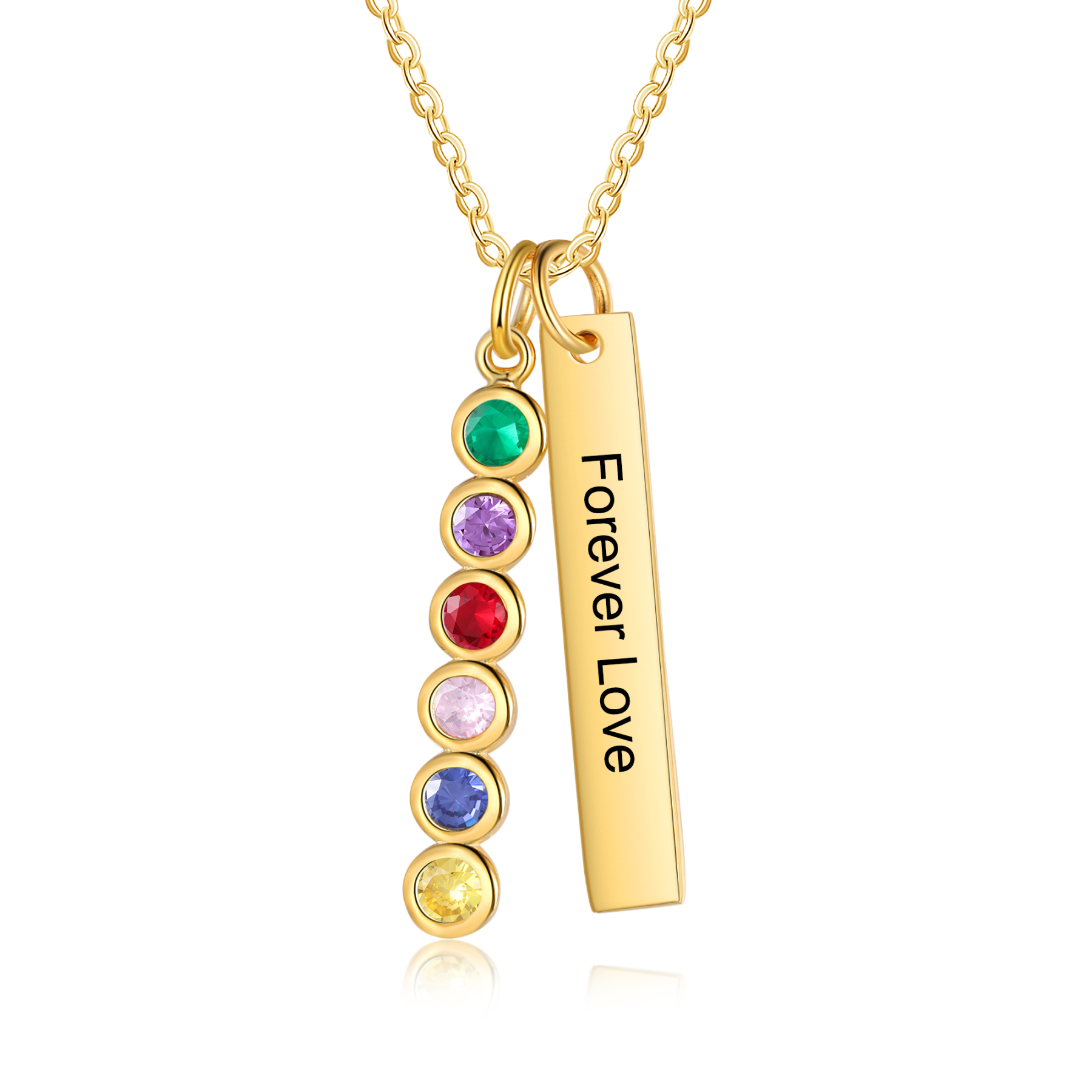 Collar con colgante de placa con 1-6 piedras de nacimiento personalizadas con texto-Jessemade ES