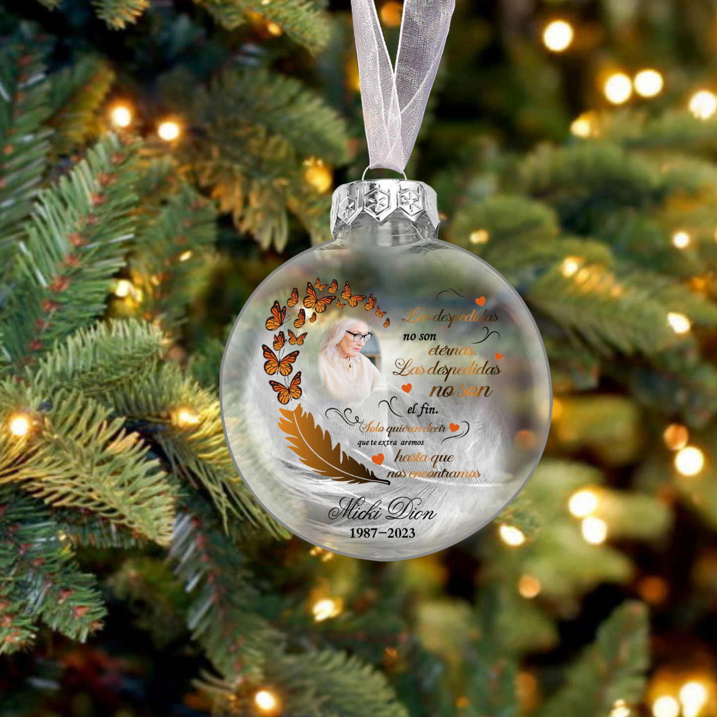 Bola navideña conmemorativa Adorno de Navidad 1 nombre, 1 foto y años personalizados con pluma -Jessemade ES