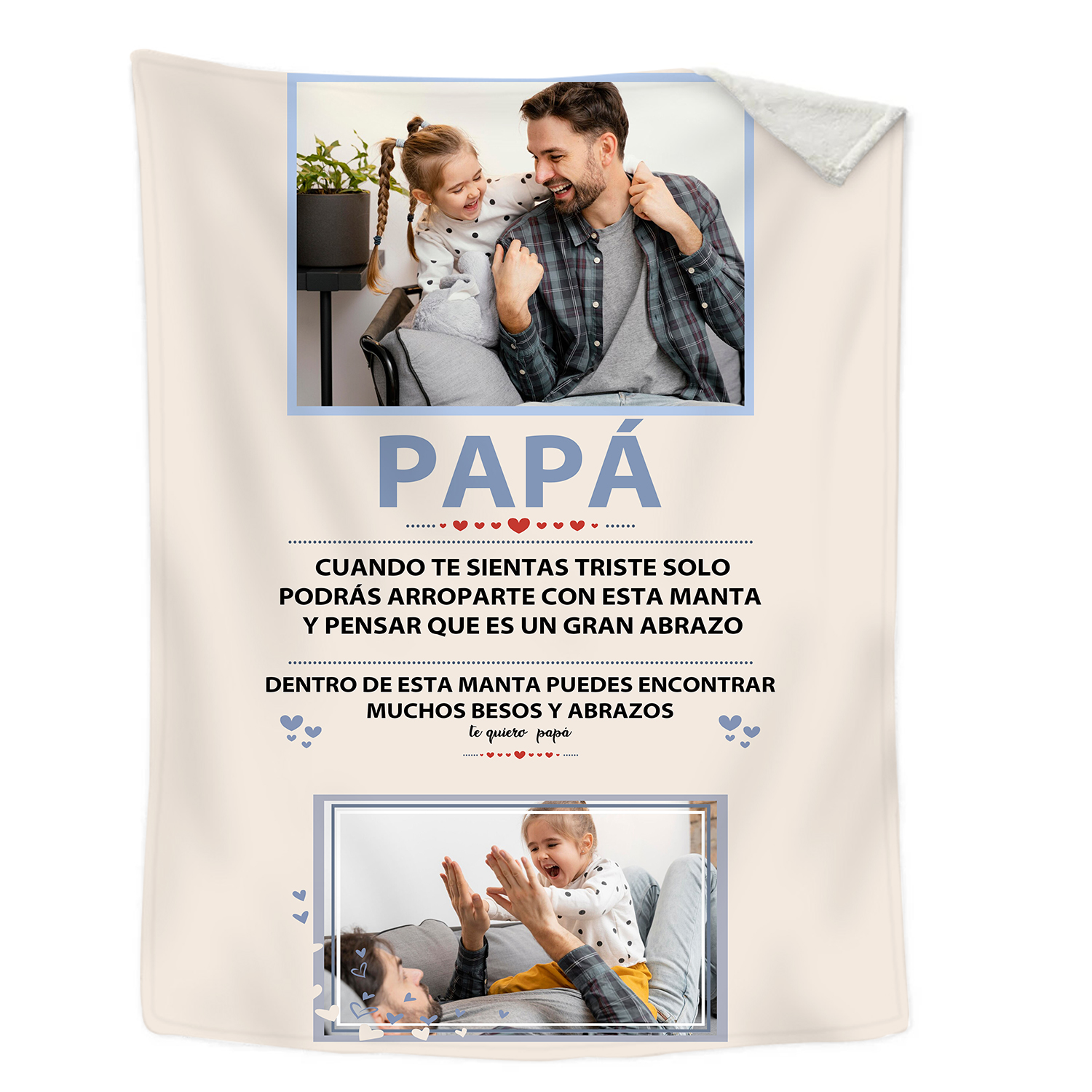 A mi padre-Manta de buen calidad personalizada con 2 fotos-Jessemade ES