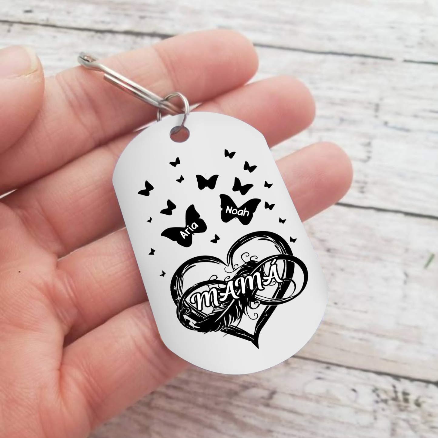 A mi mamá-Llavero 2-6 Nombres Personalizados CORAZÓN Y MARIPOSAS-Jessemade ES