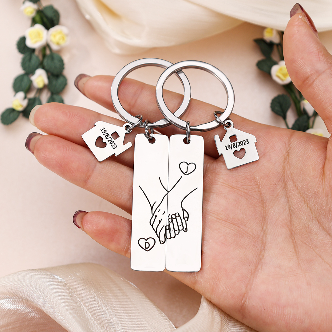 A mi querido-Llavero para pareja mano a mano 2 letras personalizadas con fecha-Jessemade ES