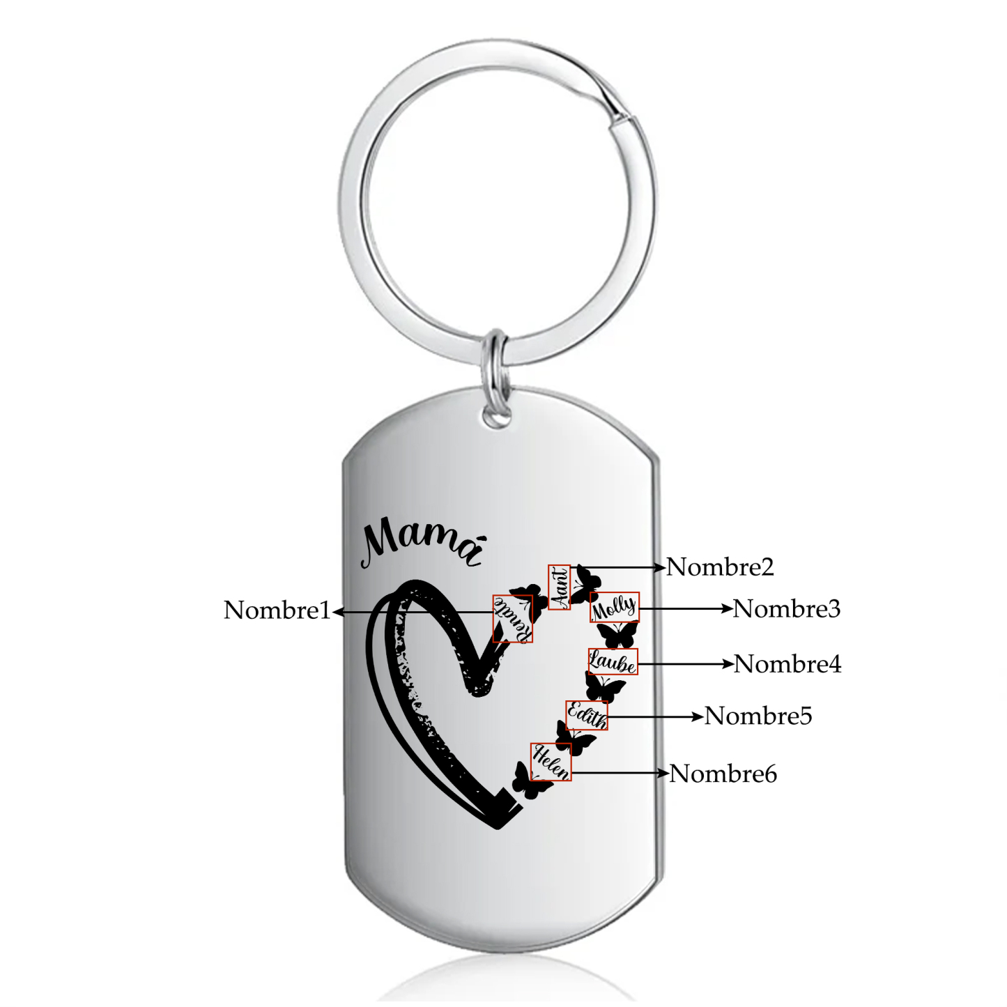 A mi mamá-Llavero 1-6 Nombres Personalizados CORAZÓN Y MARIPOSAS-Jessemade ES