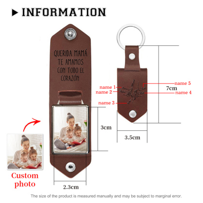 A mi mamá - Llavero 1-5 nombres y 1 foto personalizados de cuero mano y manitos-Jessemade ES