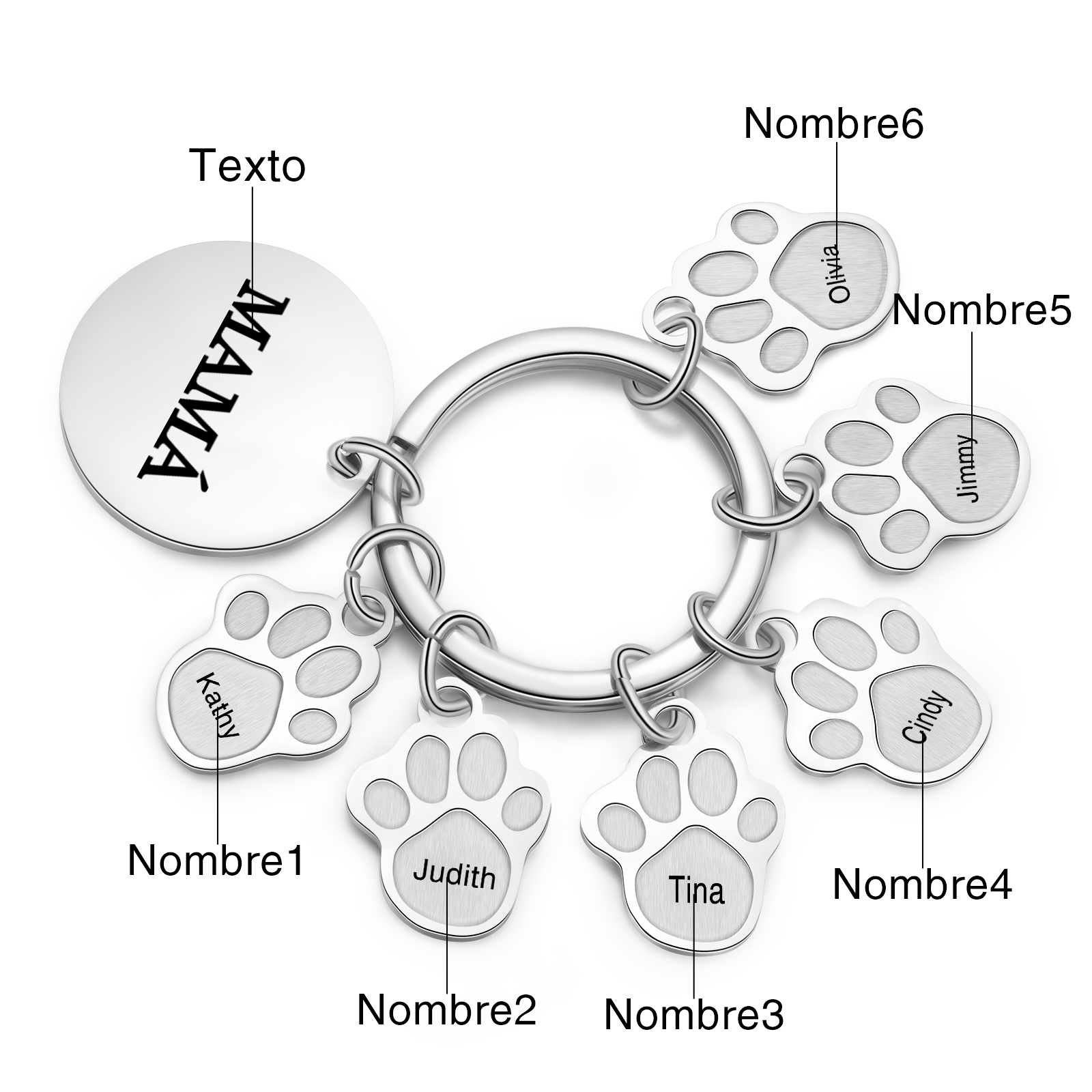 A mi familia - Llavero con 6 nombres personalizados en patas con texto-Jessemade ES