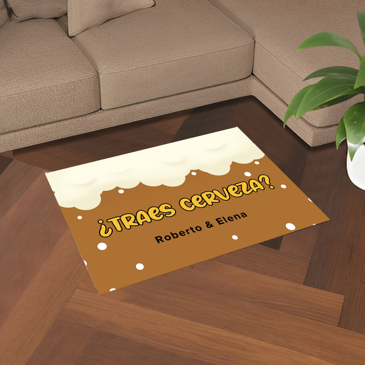 Felpudo/alfombra de entrada cerveza personalizado con 1 texto-Jessemade ES