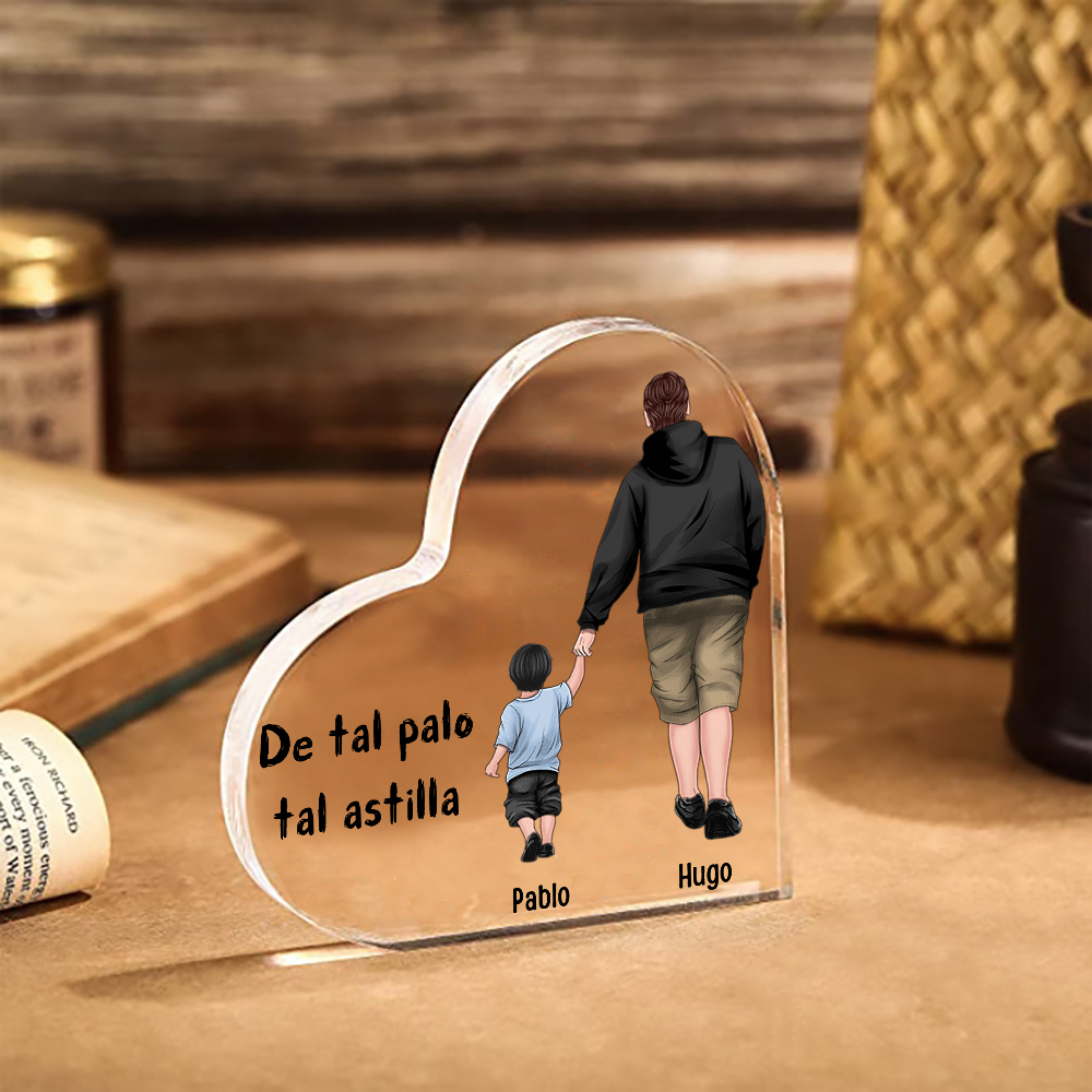 Placa de acrílico en forma de corazón papá e hijo con 2 nombres personalizados-Jessemade ES
